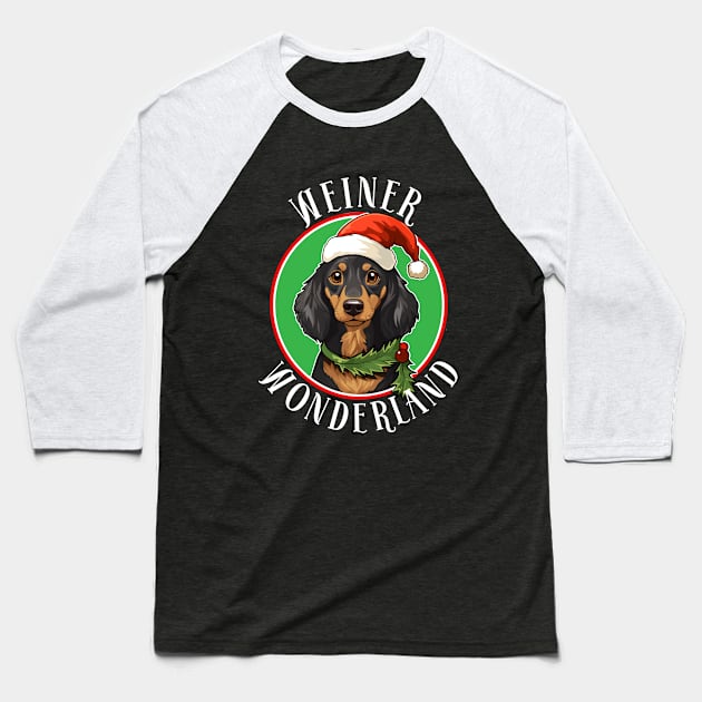 Weiner Wonderland - Funny Dachshund Christmas Baseball T-Shirt by eighttwentythreetees